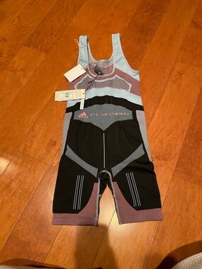 adidas by Stella McCartney Light Blue and Black Knit Tank Top with Pink Accents